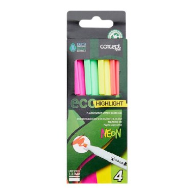 Eco Concept Green 4 Chisel Tip Highlighters Neon